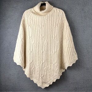 Twinset Milano Sweater Womens OS Antique White Cable Knit Poncho Quiet Luxury